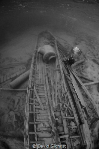 Diver ascends from wreck of the 'Alice G', a steam tug in... by David Gilchrist 